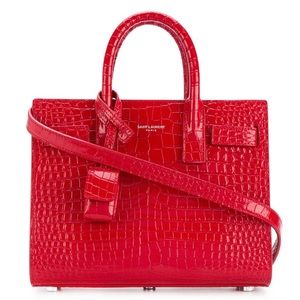 Saint Laurent Nano Sac De Jour Crocodile-embossed Bag in Red Worn two times
